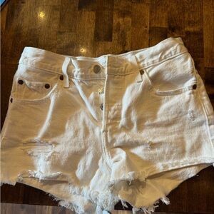 Women's White Distressed Denim Shorts